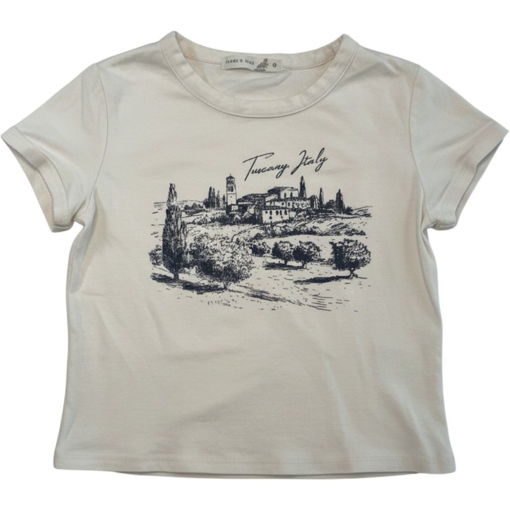 Altar'd State Tuscany Italy Graphic Baby Tee Cream Cotton Crop Top Medium